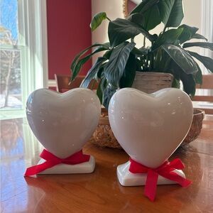 Vintage Heart-Shaped Ceramic Vase/Bann with Red Ribbon